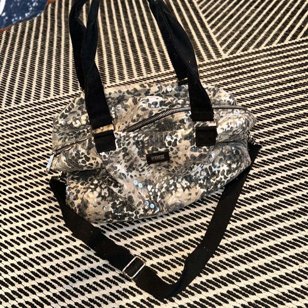 Pink by Victoria Secret animal print/sequin duffle bag